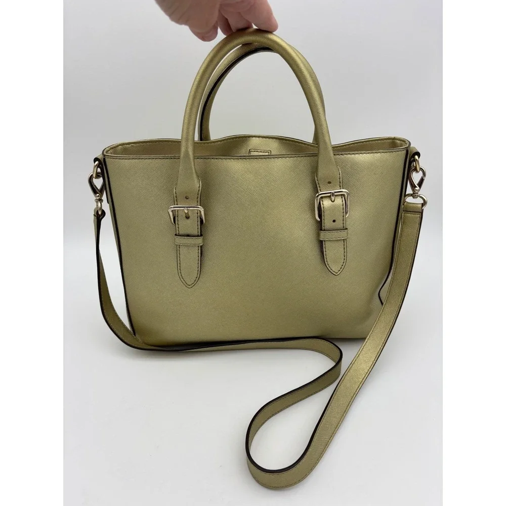 KATE SPADE NEW YORK Gold Satchel Crossbody Handbag Bag Saffiano Leather Metallic